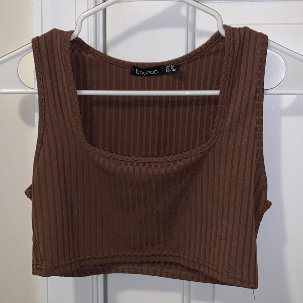 Boohoo ribbed square neck cropped tank top